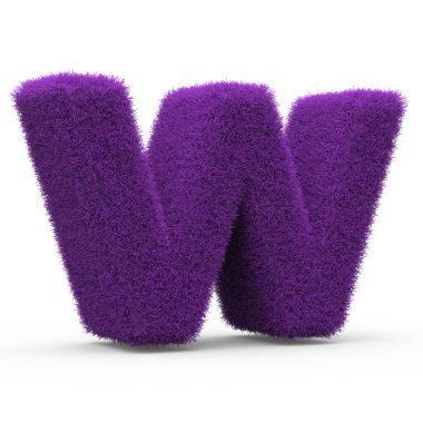 Büyük harf W pofuduk ve tüylü harf, 3 boyutlu görüntüleme beyaz arkaplanda izole edildi