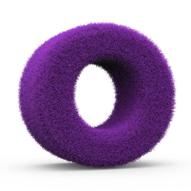 Büyük harf O pofuduk ve tüylü harf, 3 boyutlu görüntüleme beyaz arkaplan üzerinde izole