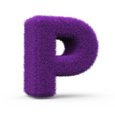 Büyük harf P pofuduk ve tüylü harf, 3 boyutlu görüntüleme beyaz arkaplanda izole edildi