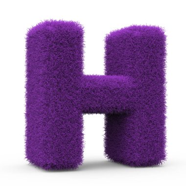 Büyük harf H pofuduk ve kürklü harf, beyaz arkaplanda 3 boyutlu görüntüleme