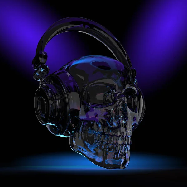 Glass Skull Headphones Dark Background Illustration — Stock Photo, Image