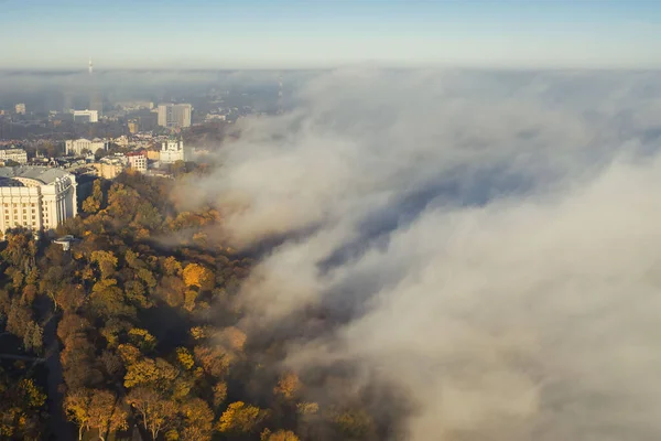 Vista Aérea Del Dron Casas Centro Ciudad Kiev Una Mañana — Foto de Stock