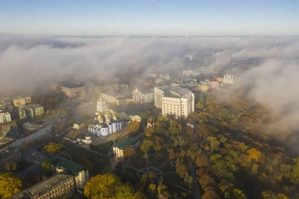 Vista Aérea Del Dron Casas Centro Ciudad Kiev Una Mañana — Foto de Stock