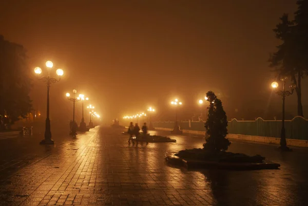 Avenida Parque Cidade Noite Kiev Ucrânia — Fotografia de Stock