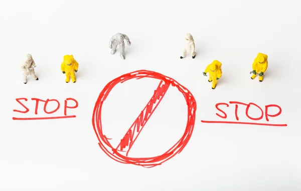 Group People Protective Suit Stop Sign Outbreak Pandemic Concept — Stock Photo, Image