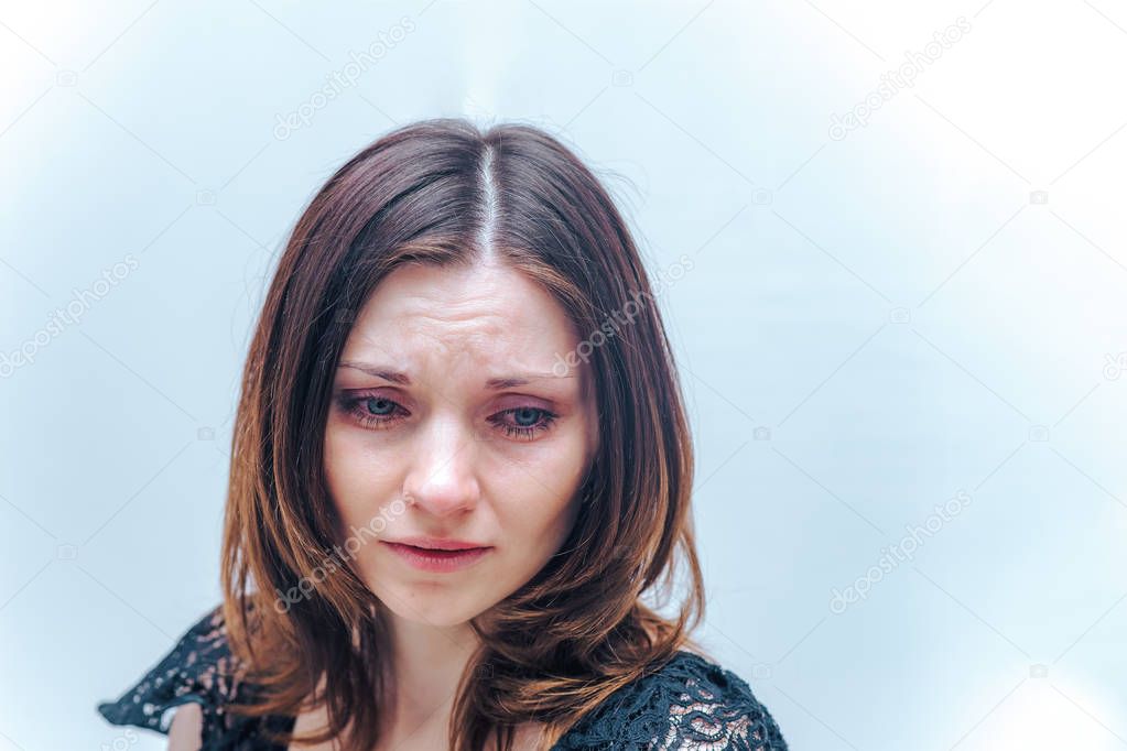 beautiful girl crying showing tears