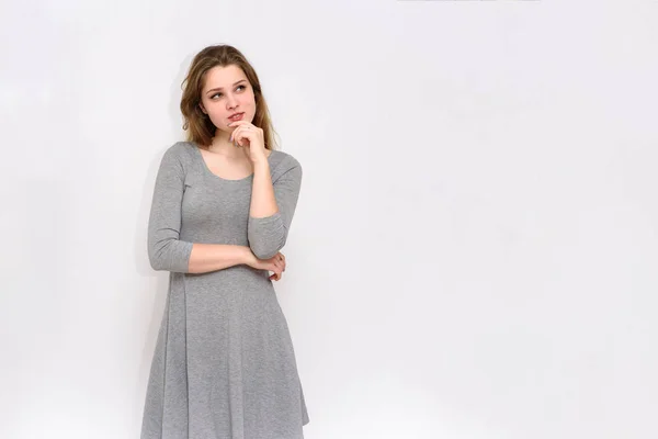 Hermosa Chica Sobre Fondo Blanco Diferentes Poses — Foto de Stock