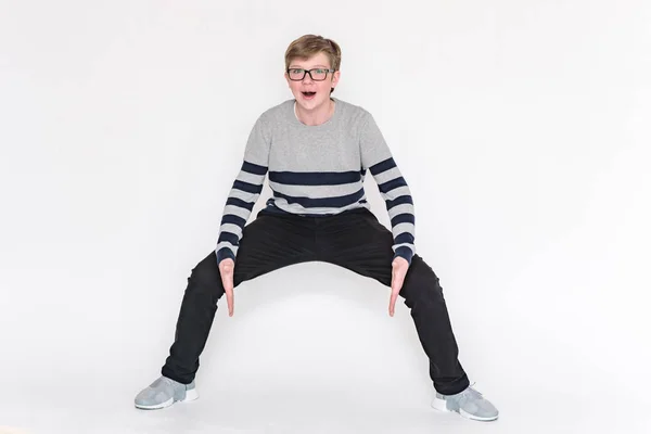Adolescent Dans Différentes Poses Sur Fond Blanc Montrant Différentes Émotions — Photo
