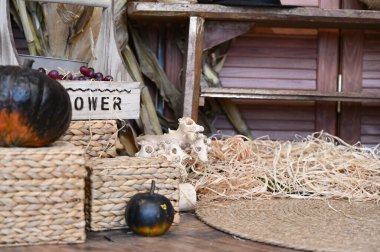 Bir odayı doğal bir şekilde tasarlama konsepti. Güzel döşenmiş bir iç mekanın kırsal bir şekilde fotoğrafı..
