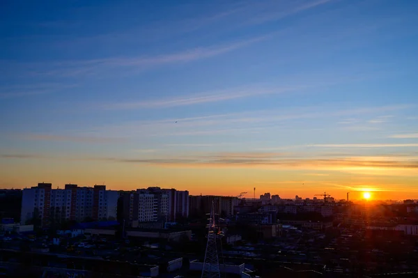 Photo Morning Sunrise Sky City Houses Clear Spring Morning — Stock Photo, Image