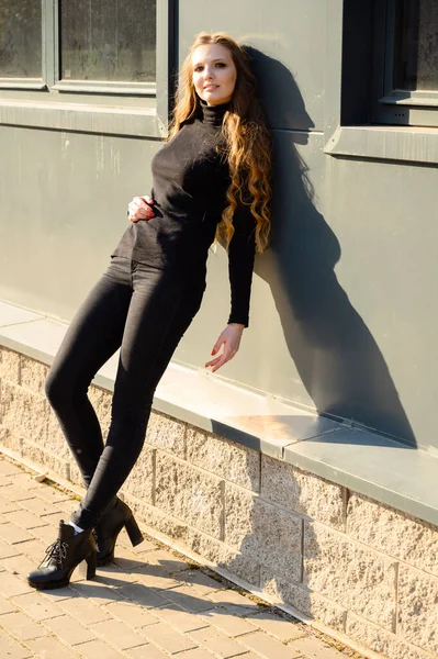 Retrato Vertical Una Guapa Jovencita Pelo Largo Con Una Sonrisa —  Fotos de Stock