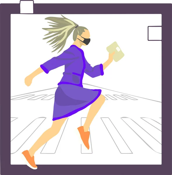 Векторні Ілюстрації Прозорому Тлі Жінки Біжить Медичній Масці — стоковий вектор