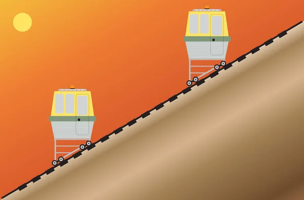 索道缆车或悬崖铁路方式与山背景 — 图库矢量图片