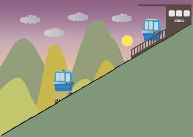 Füniküler veya cliff demiryolu İstasyonu ve yol