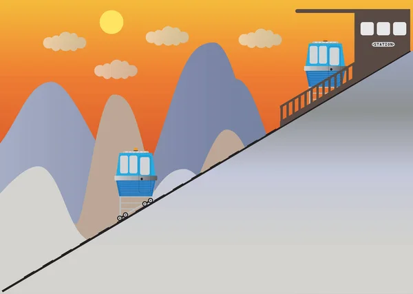 索道缆车或悬崖轨道的方式和站 — 图库矢量图片