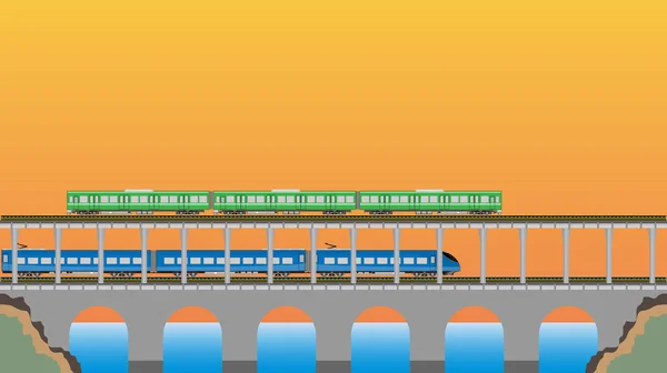 Διπλού καταστρώματος γέφυρας άνω αυτοκινητάμαξα τρένο και χαμηλότερα για υψηλή sp — Διανυσματικό Αρχείο