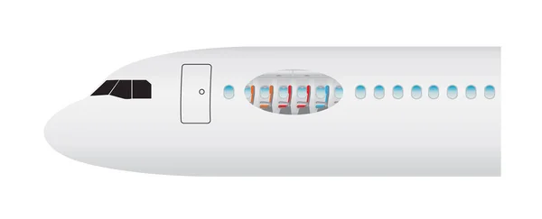 Fora e dentro do avião. Foco do assento da classe econômica —  Vetores de Stock