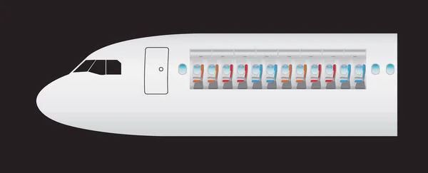 Fora e dentro do avião. Foco do assento da classe econômica —  Vetores de Stock