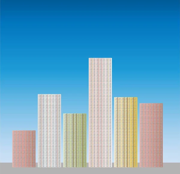 Hoge gebouw appartement geïsoleerd op de blauwe hemelachtergrond — Stockvector