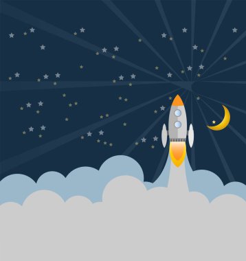 Roket gemisi aya karanlık gökyüzünde uçan.