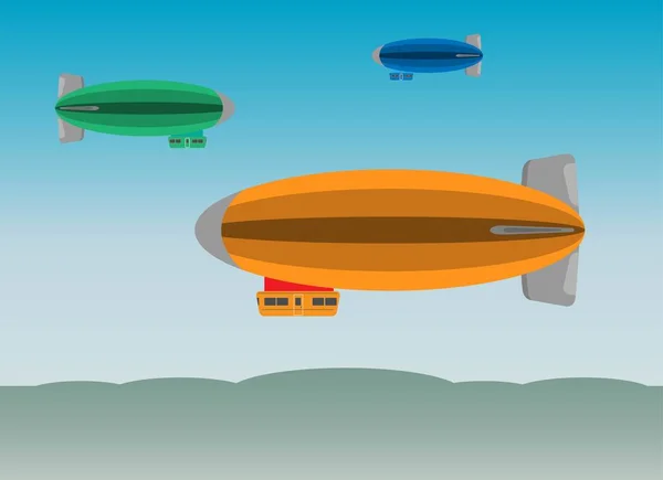 Zeppelin o dirigible en el fondo del cielo — Vector de stock