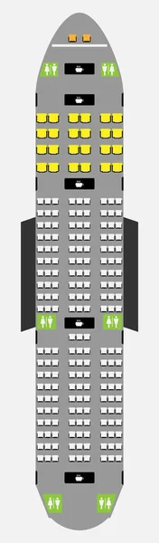 Wide body Aircraft Seat Map with restroom and Galley — Stock Vector