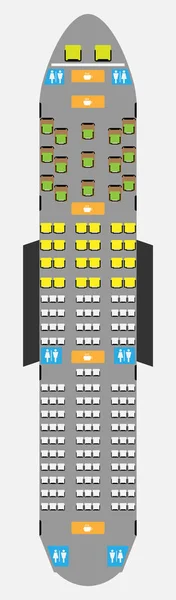 Mapa de asiento de aviones de cuerpo ancho con baño y cocina — Archivo Imágenes Vectoriales