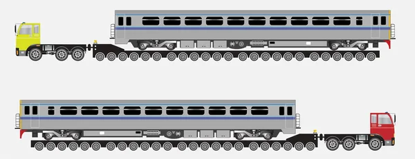 Ensemble de nombreuses remorques et camions à roues pour le transport de poids lourd — Image vectorielle