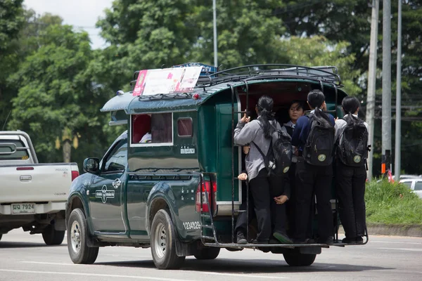 Over Load People of Green mini truck taxi chiangmai. — Stock Photo, Image