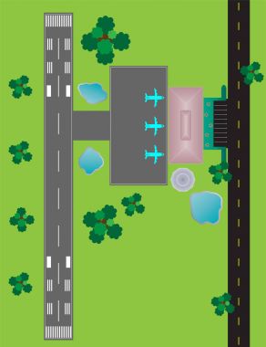 Park taksi ve bina Det Havaalanı düzeni en iyi görünümü pist