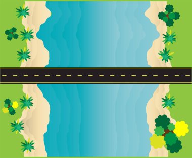 En iyi görünüm, köprü ve yol mavi denizin karşısında