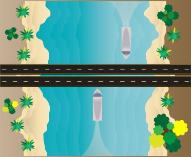 En iyi görünüm, köprü ve yol mavi denizin karşısında