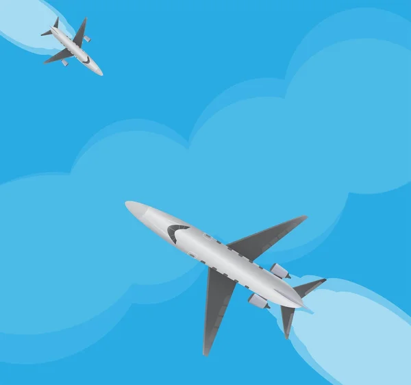 Top View av små privata Jet flygplan över blå himmel — Stock vektor