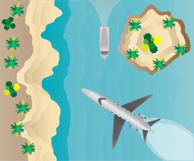 Küçük özel Jet uçak deniz altı Scape Üstten Görünüm