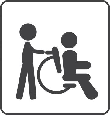 Tekerlekli sandalye ve sevecen kişi veya geçersiz Engelli simgesi