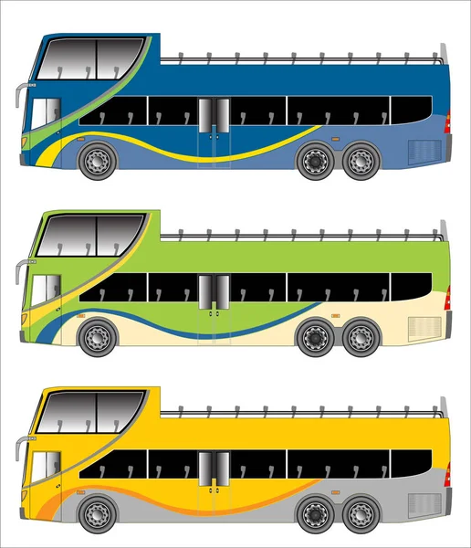 Набор Автобусов Открытым Верхом Экскурсии Городу — стоковый вектор