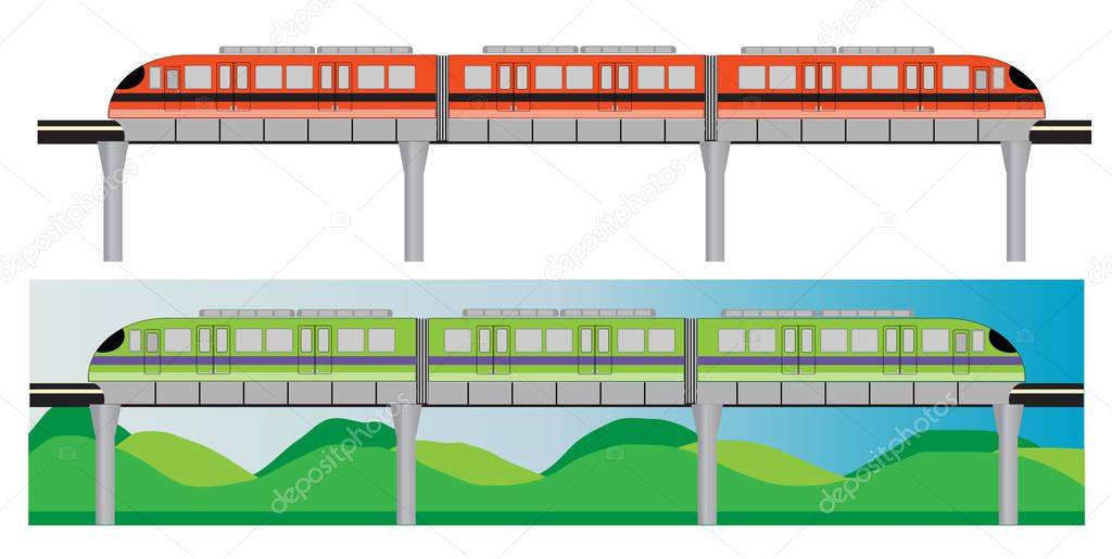 Set of Mono rail Train or Sky Train Vector