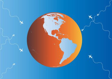 Uçaklar ile dünya harita arka plan.