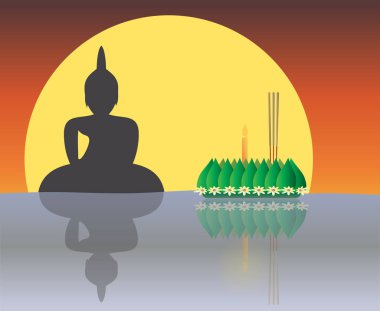 Büyük Moon backgrond ile Loy Krathong