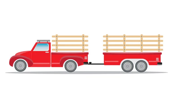 Vecchio pick up camion con rimorchio camion — Vettoriale Stock
