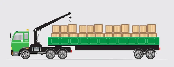Trailer Cargo Truck con gru — Vettoriale Stock