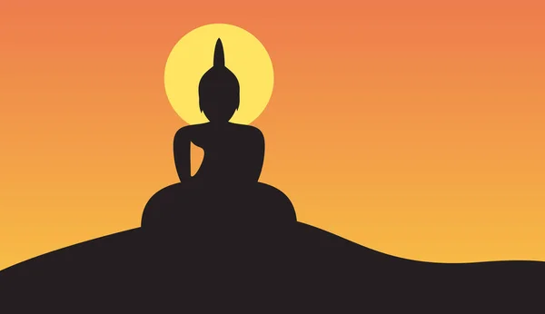 Sonnenuntergang und großer Buddha auf dem Berg — Stockvektor