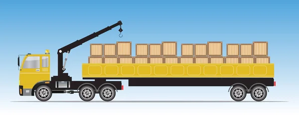 Caminhão de carga de reboque com guindaste — Vetor de Stock