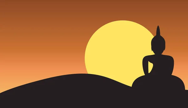 Puesta de sol y Gran Buda en la montaña — Vector de stock