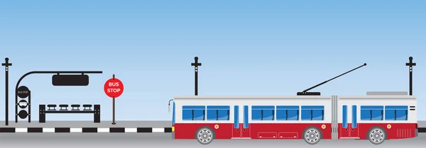 Elektrisk buss och Trailer eller trådbuss vid busshållplats — Stock vektor