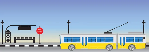 Autobus elettrico e Trailer o filobus alla fermata dell'autobus — Vettoriale Stock