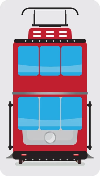 Vue avant de la voiture de tramway rétro à deux étages — Image vectorielle
