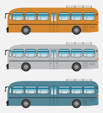 Klasik Otobüs veya Şehirlerarası 12 Metre Otobüs Vektörü Seti 