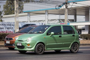 Chiangmai, Thailand - February 7 2020: Private car, Chery QQ. On road no.1001, 8 km from Chiangmai city.