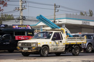 Chiangmai, Tayland - 7 Şubat 2020: Eski özel pikap arabası, Mitsubishi Kasırgası. 1001 no 'lu yolda, Chiangmai İş Alanından 8 km uzakta..